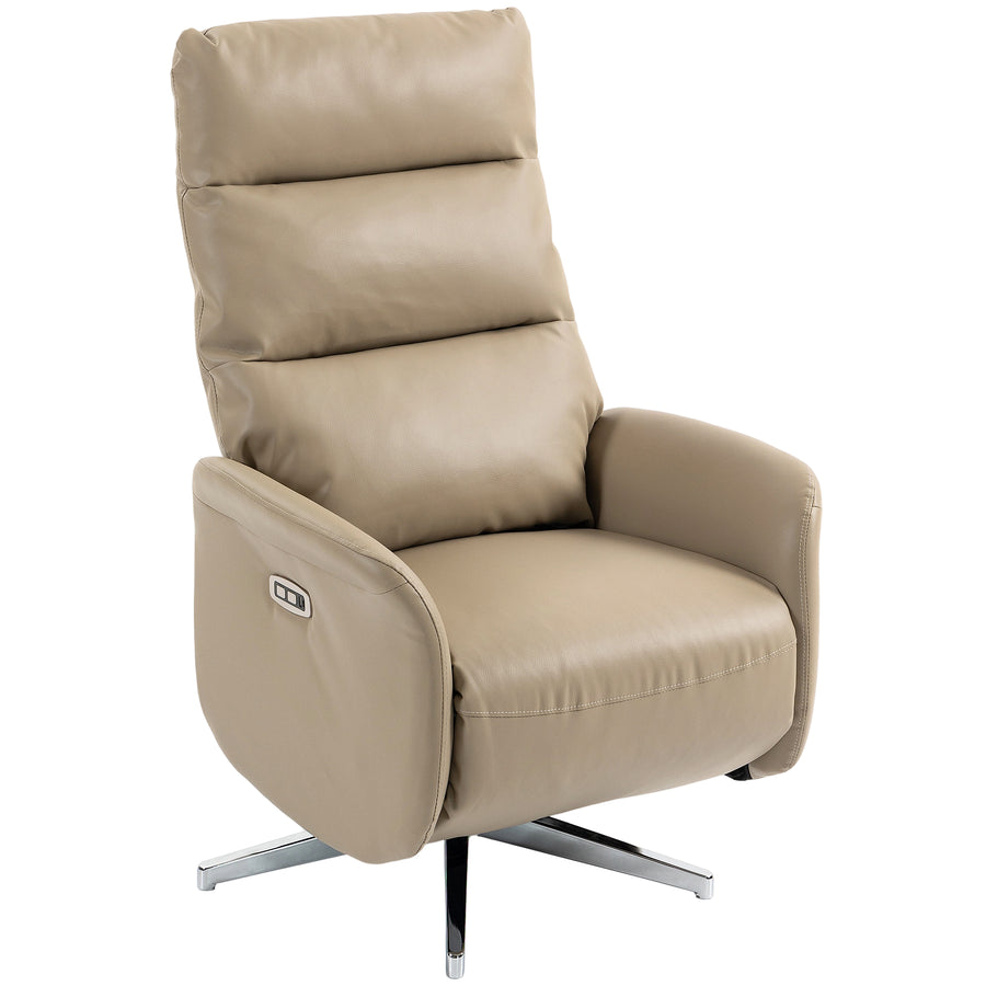 HOMCOM Power Recliner Chair, Swivel Electric Reclining Chair with Type C+USB, Recliner Armchair with Footrest, Brown