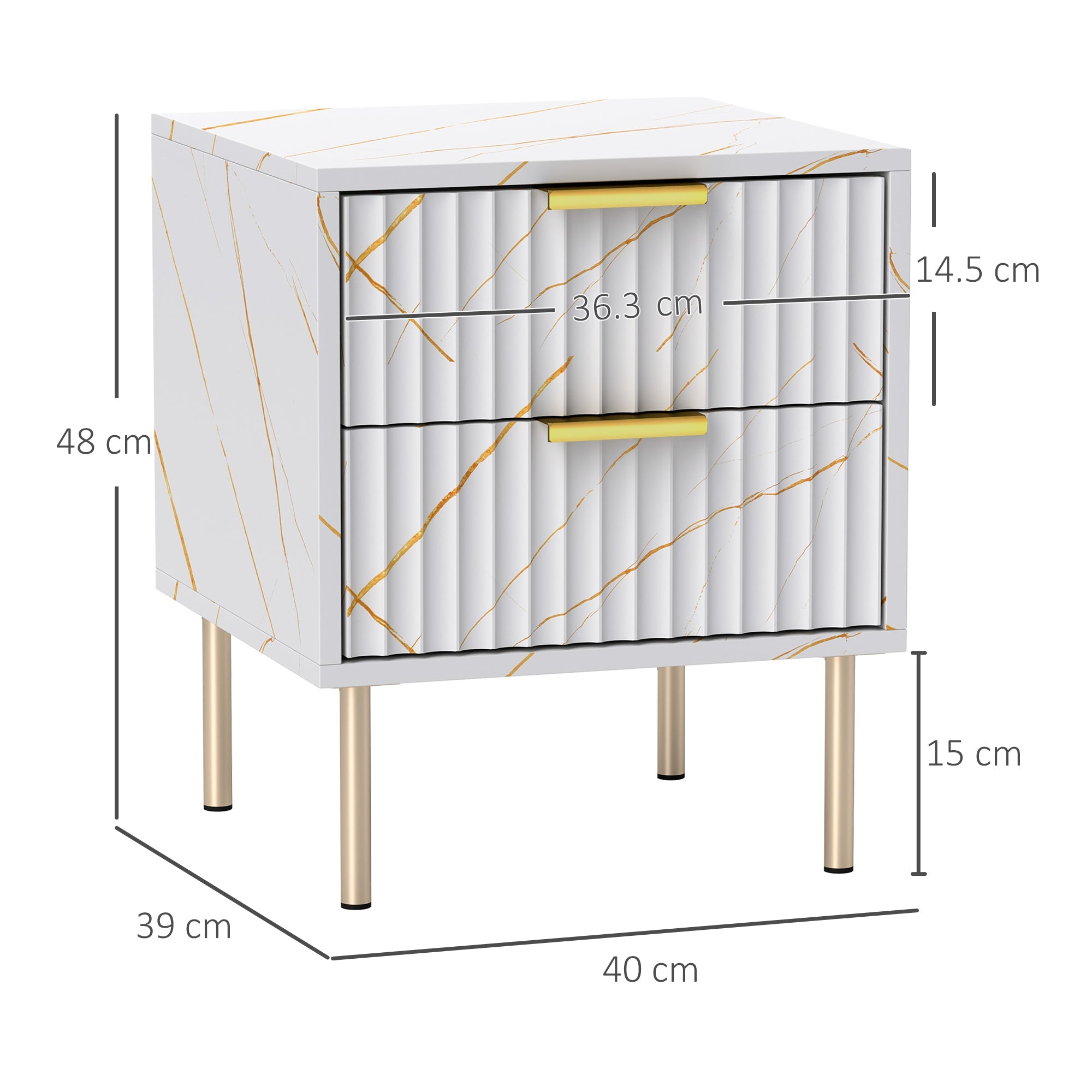 HOMCOM Elegant Two-Drawer Bedside Table - White