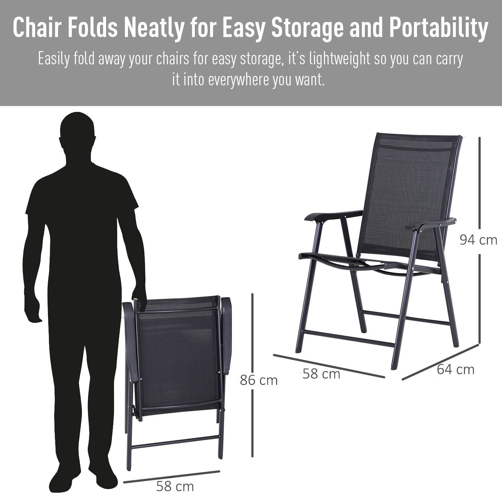 Outsunny Set of Six Folding Garden Chairs - Black