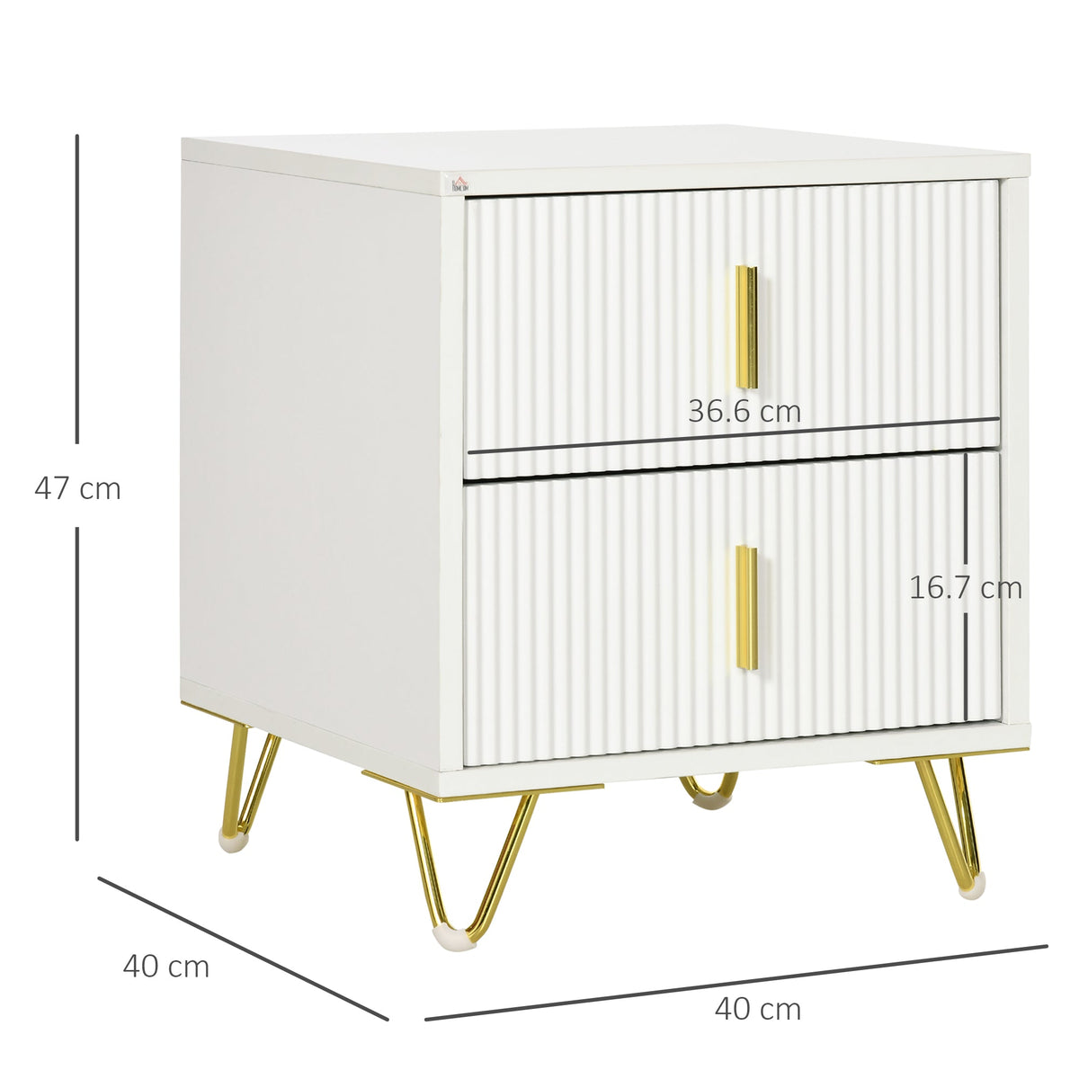 HOMCOM Elegant Chest of Two Drawers - White/Gold-Tone