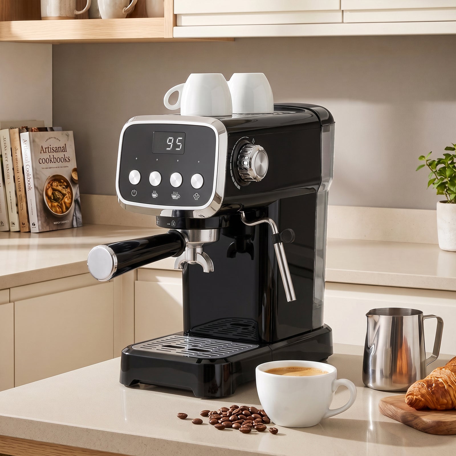 HOMCOM Espresso Machine, 20-Bar Cappuccino Coffee Maker with Frother Wand, 1.2 L Water Tank, Black