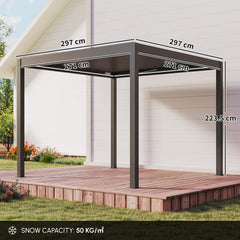 Outsunny 3 x 3(m) Electric Louvered Pergola with LED Lights, Aluminium Pergola Hardtop Gazebo with Remote, Adjustable Roof and Drainage System, Water and UV Proof