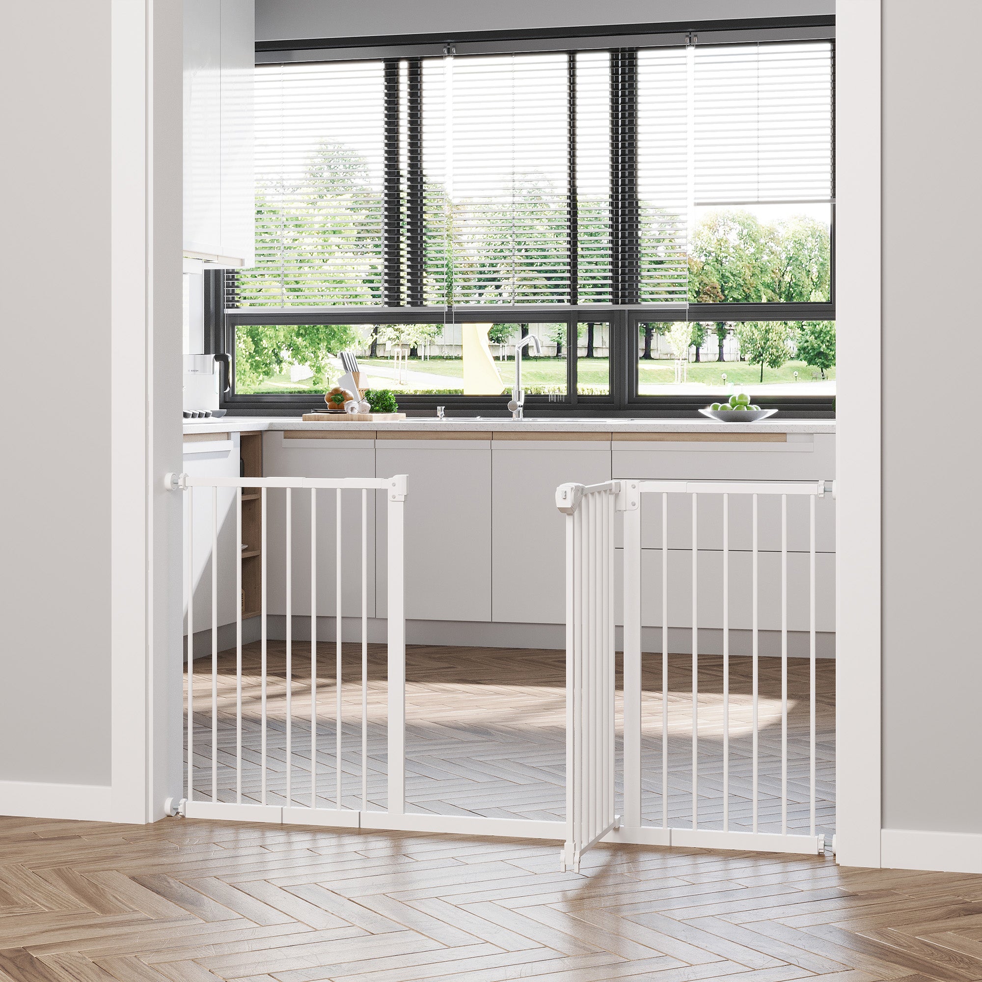 PawHut Adjustable Safety Gate w/ Three Extensions, Four Adjustable Screws, White