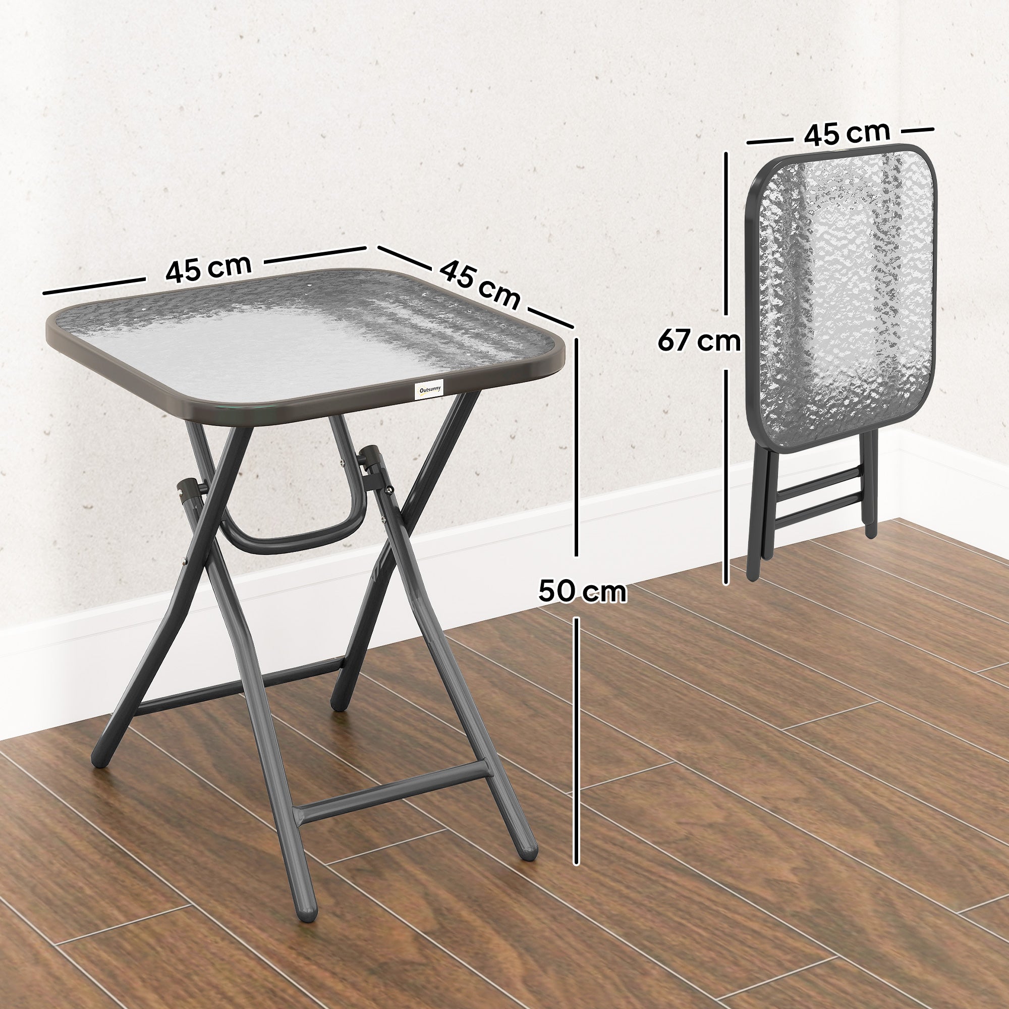 Outsunny Foldable Garden Table Square Folding Table for Patio Garden 45 x 45 x 50Hcm Black