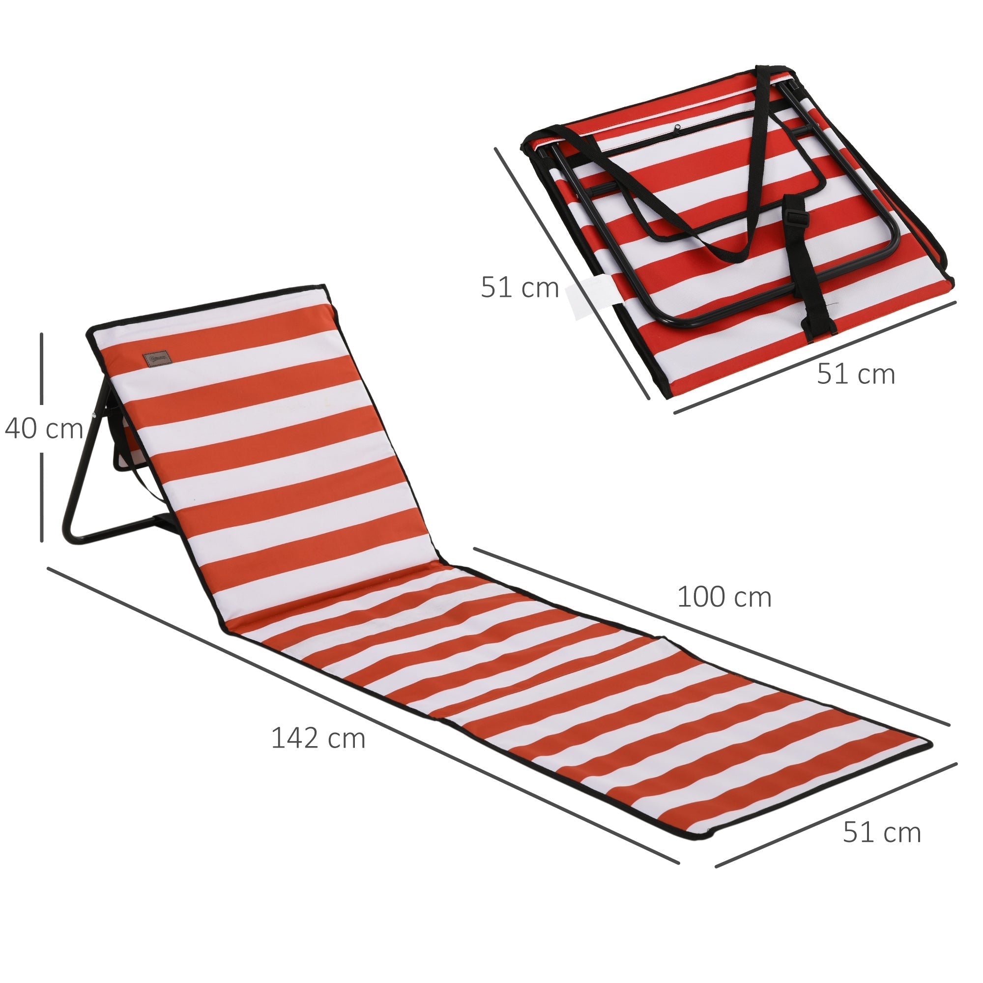 Outsunny Set of 2 Foldable Garden Beach Chair Mat, Outdoor Sun Lounger Seats with Adjustable Back, Magazine Pocket, Carry Bag