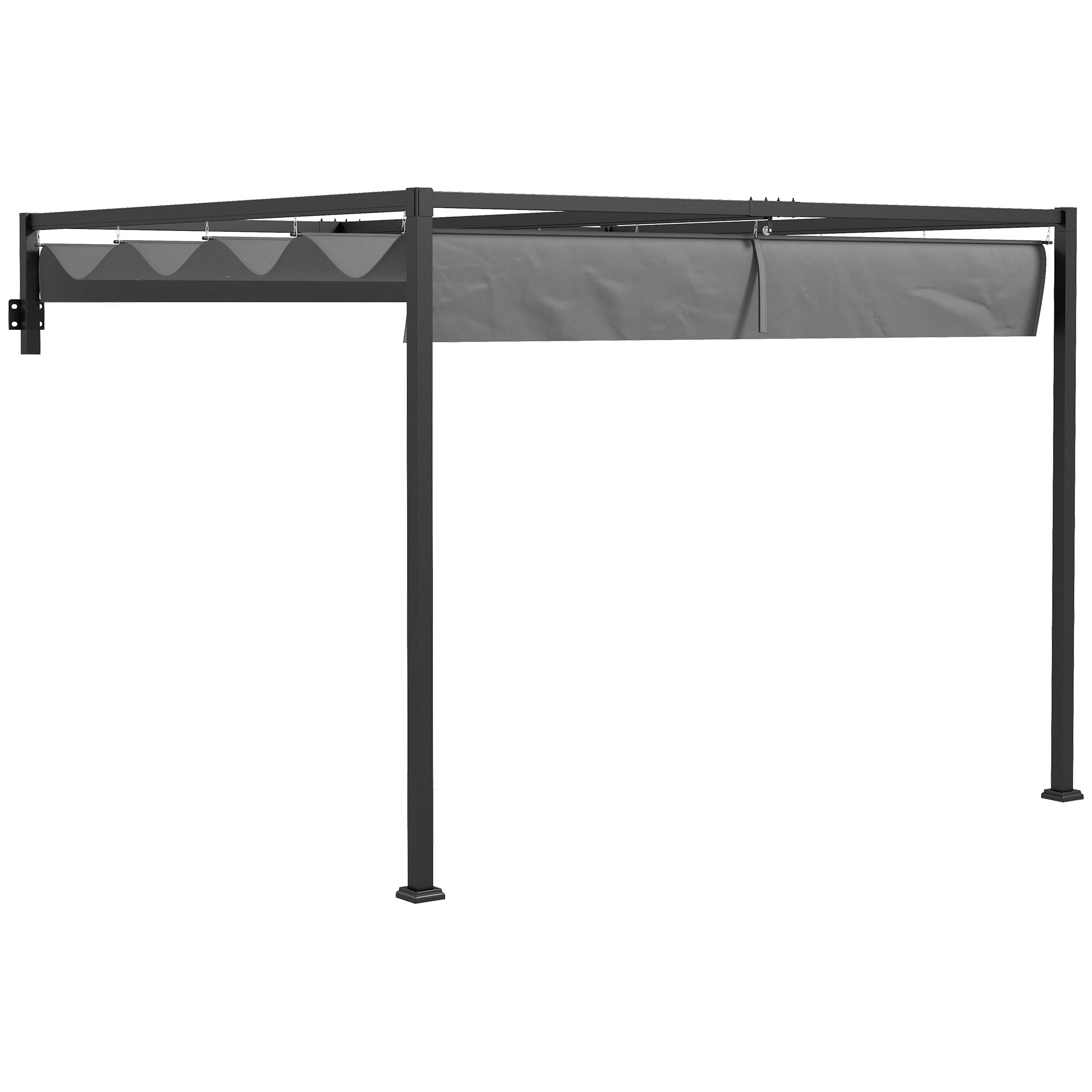 Outsunny 2 x 3(m) Lean To Steel Pergola, with Moving Fabric Canopy - Dark Grey