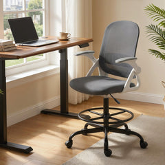 HOMCOM Painting Chair, Mesh Computer Desk Chair with Flip-up Armrests, Grey