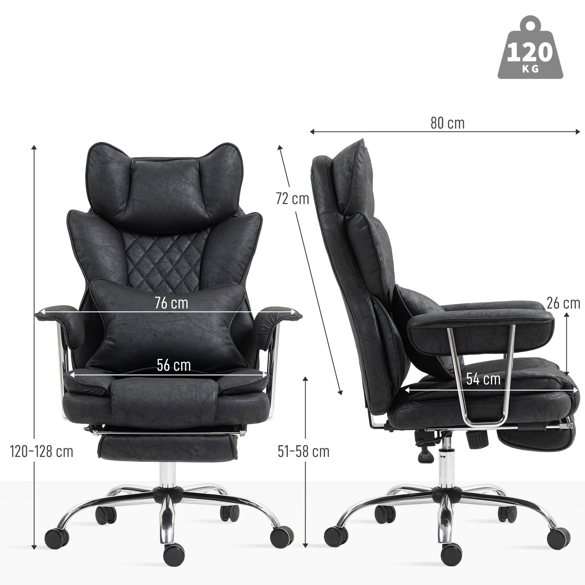 HOMCOM Leathaire Reclining Office Chair with Lumbar Support Pillow - Black