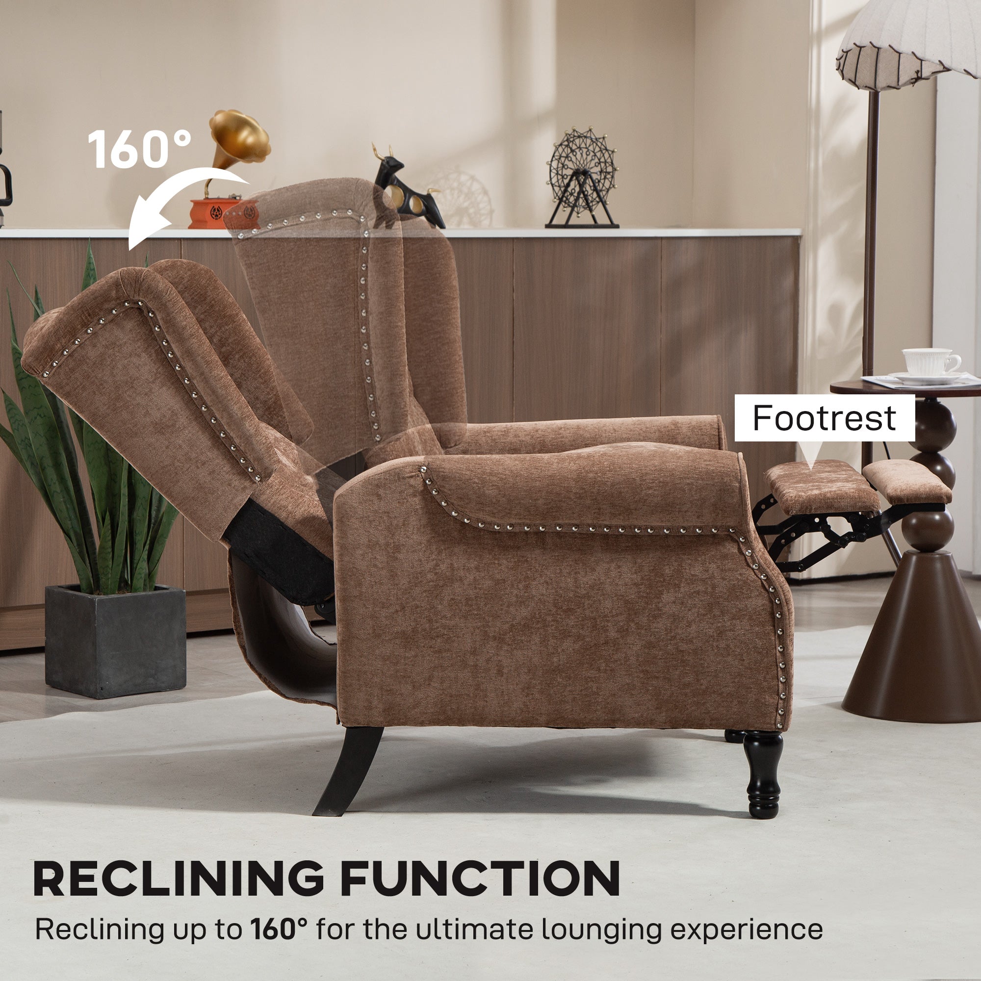 HOMCOM 150√Ç¬∞ Reclining Vintage Armchair, with footrest - Brown