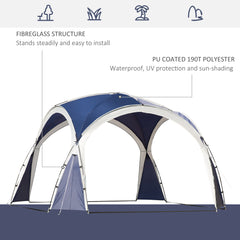 Outsunny 3.5 x 3.5M Camping Gazebo, Outdoor Event Shelter Dome Tent Garden Sun Shelter Patio Spire Arc Pavilion Camp Sun Shade Tent for 6-8 Person, Blue and Grey