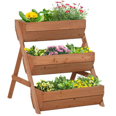 Outsunny 3 Tier Raised Garden Bed Wooden Elevated Planter Box Kit, 66L for Flower, Vegetable, Herb, 65x75x78cm, Brown