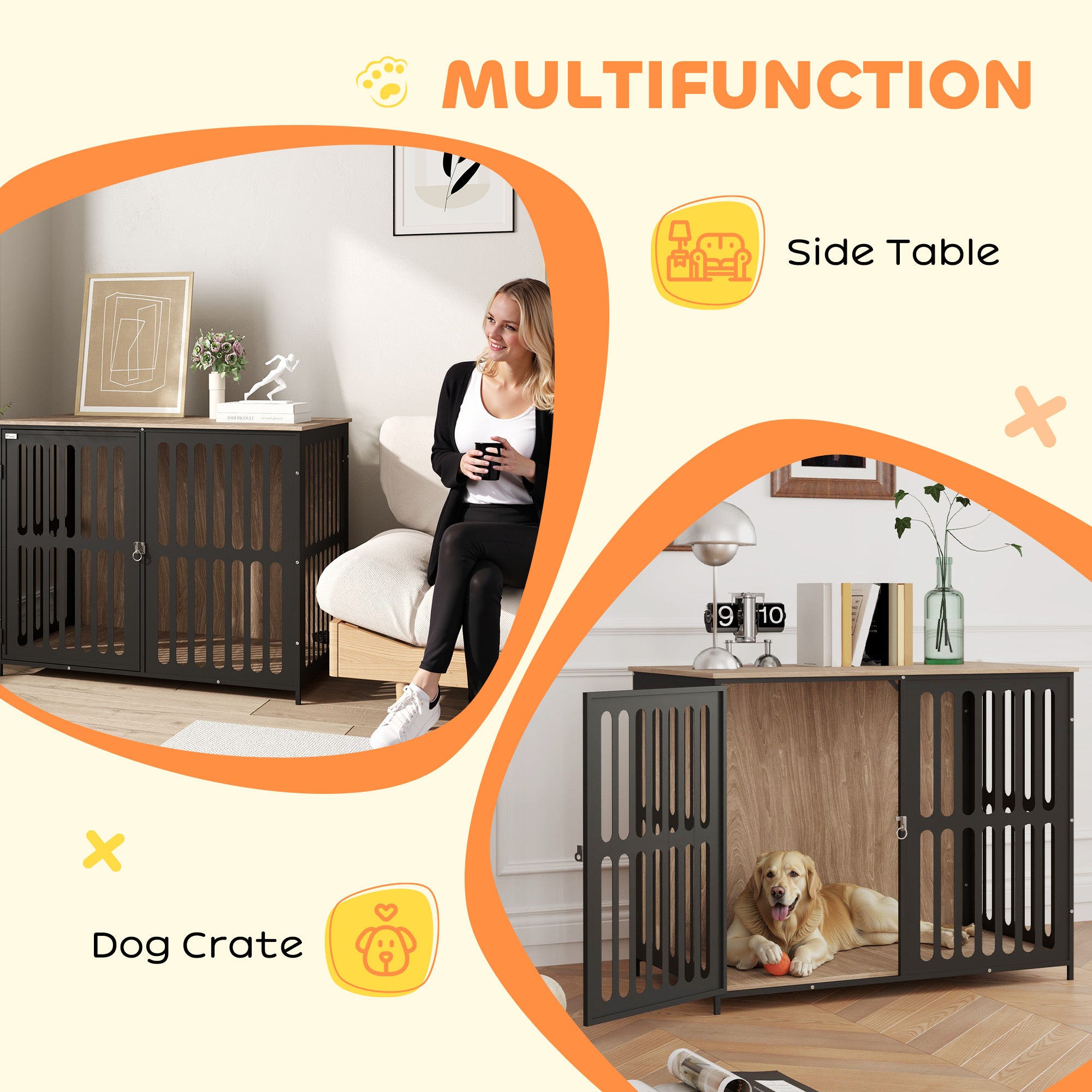 PawHut Dog Crate Furniture with Anti-Chew Resistant Mesh, Anti-Escape Single Door, for Large Dogs, 100 x 60 x 81.5 cm