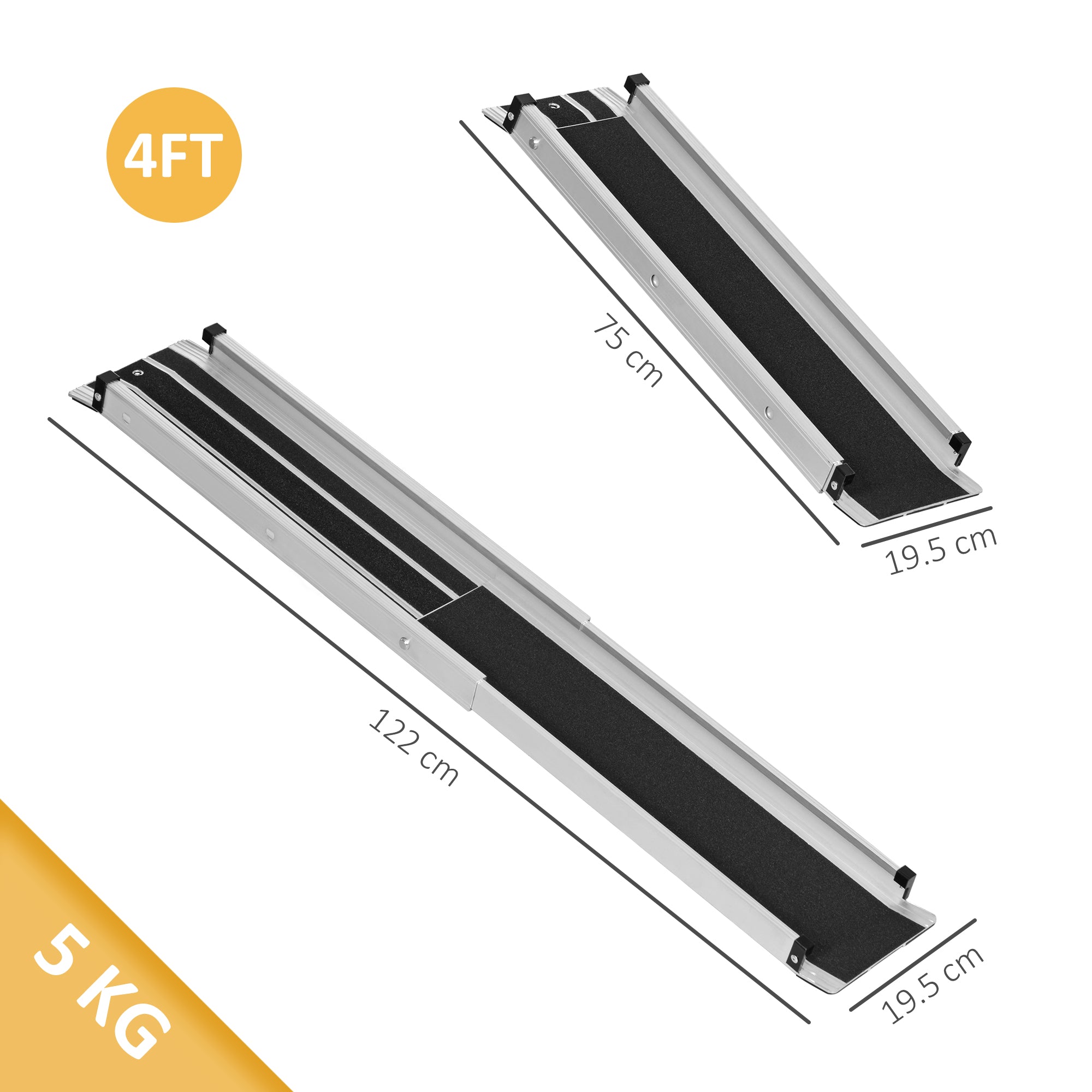 HOMCOM Set of Two 122cm Three-Level Aluminium Wheelchair Ramps