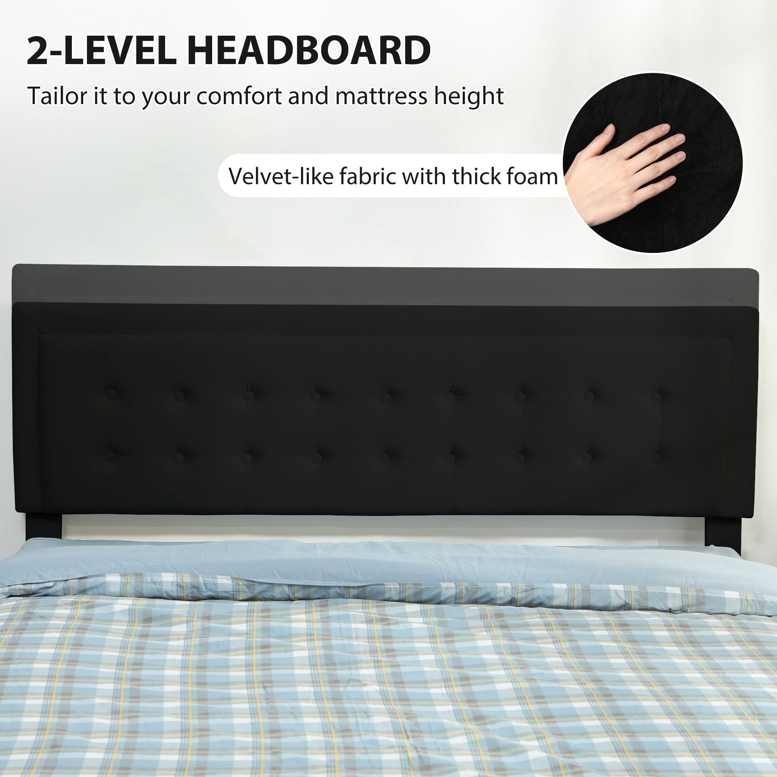 HOMCOM King Ottoman Bed Frame, Upholstered Bed Frame with Storage Drawer and Adjustable Headboard, 5ft, Black