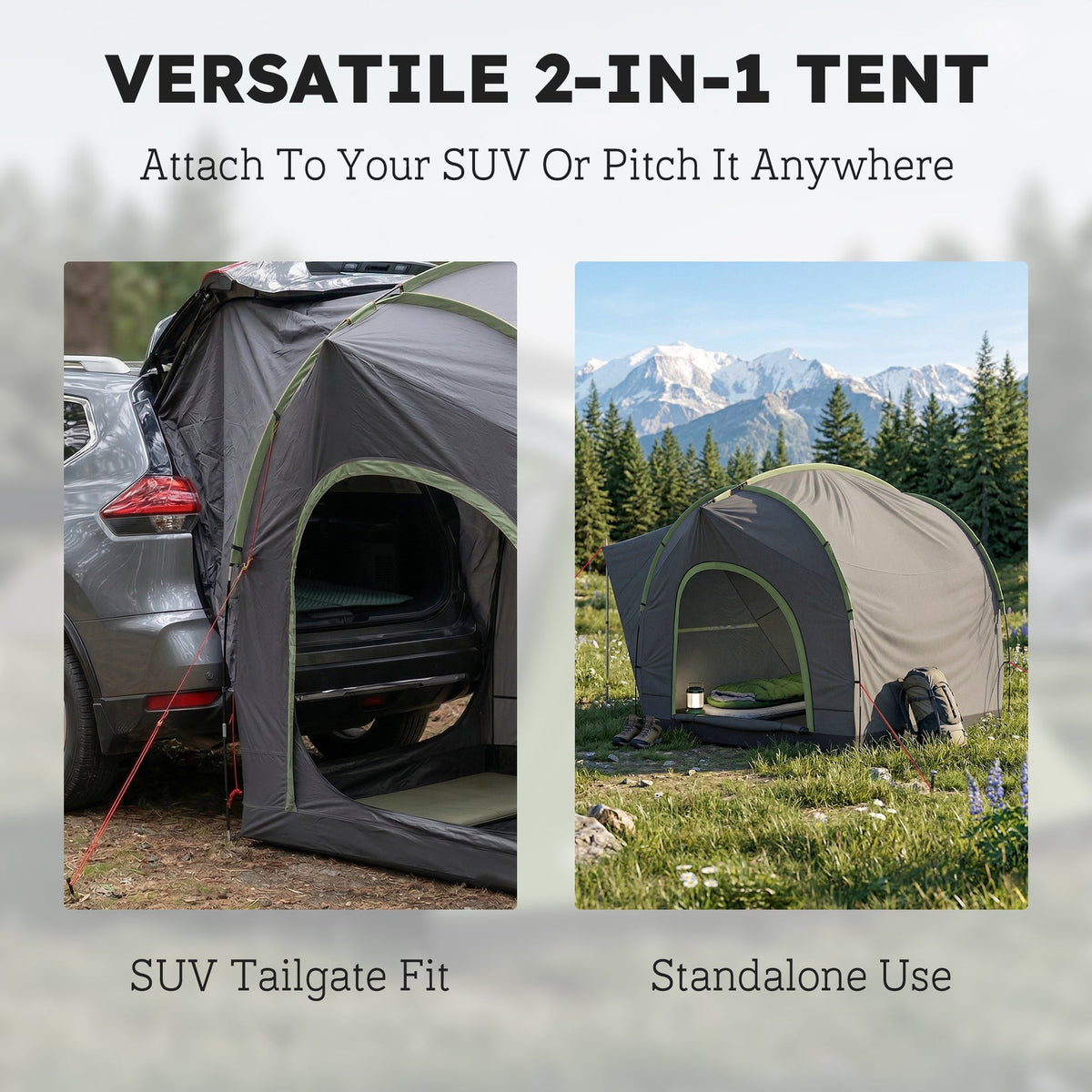 Outsunny Car Tent with 2.35m Stand-Up Height, 3000mm Waterproof Tailgate Tent with Mesh Windows for Family Camping Travelling