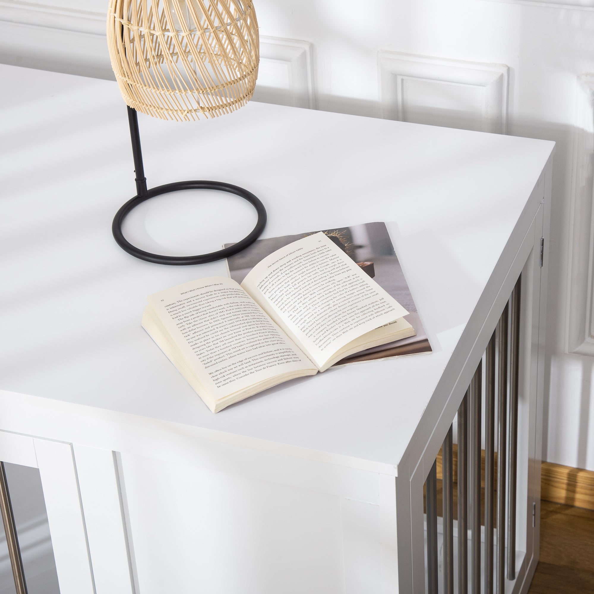 PawHut 2-in-1 Dog Cage and Side Table, with Two Lockable Doors, for Medium Large Dogs - White