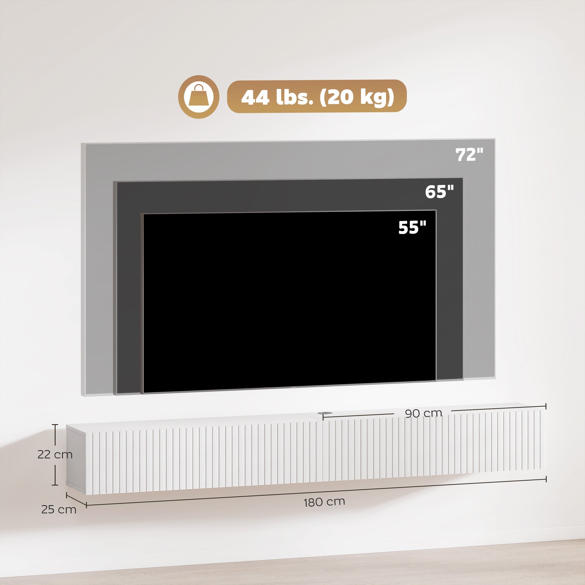 HOMCOM 80cm Floating TV Stand, Wall Mount TV Unit with Cable Management Hole, Fits up to 72" TV, White