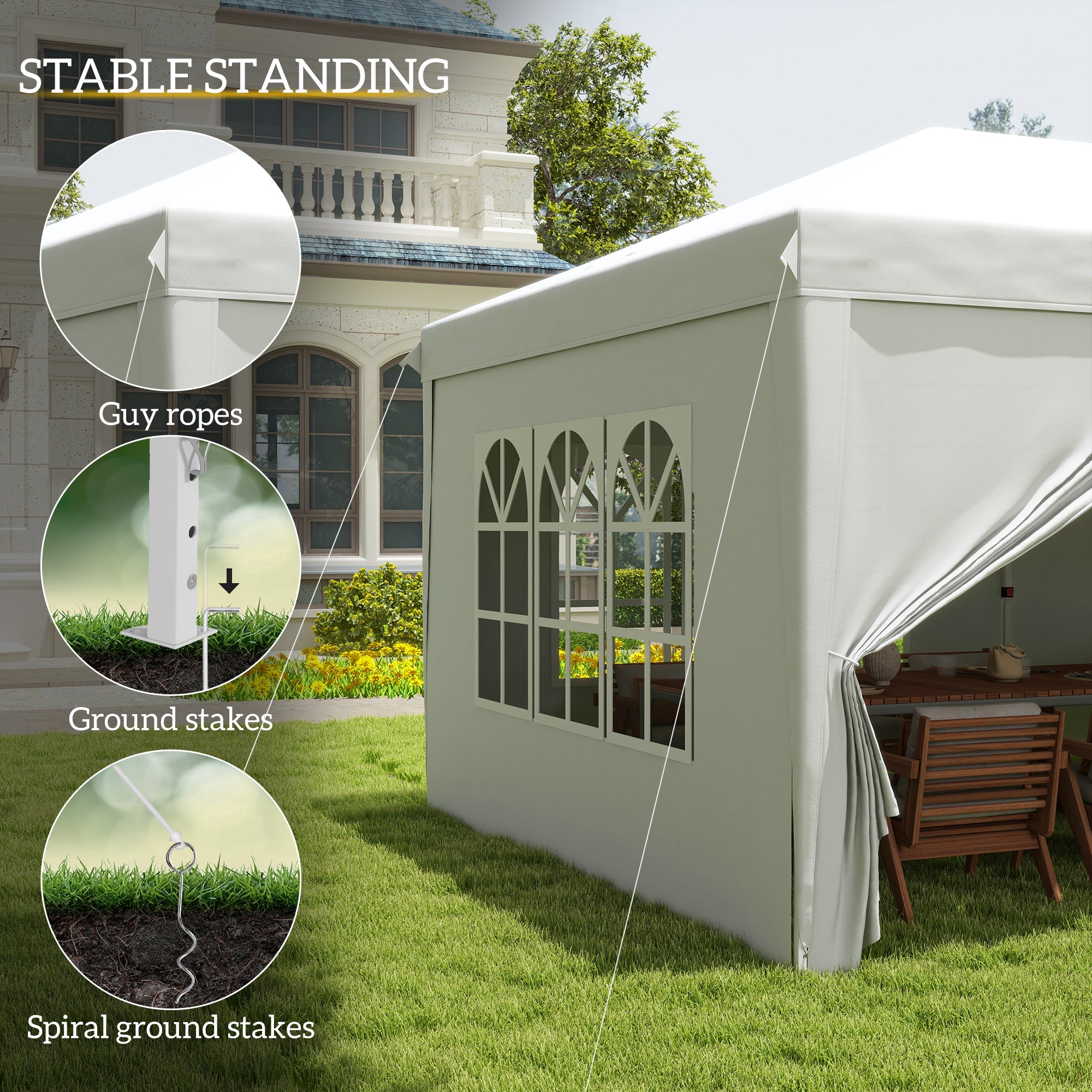 Outsunny 3 x 6 m Garden Pop Up Gazebo, Wedding Party Tent Marquee, Water Resistant Awning Canopy with Sidewalls, Windows, Carry Bag, White