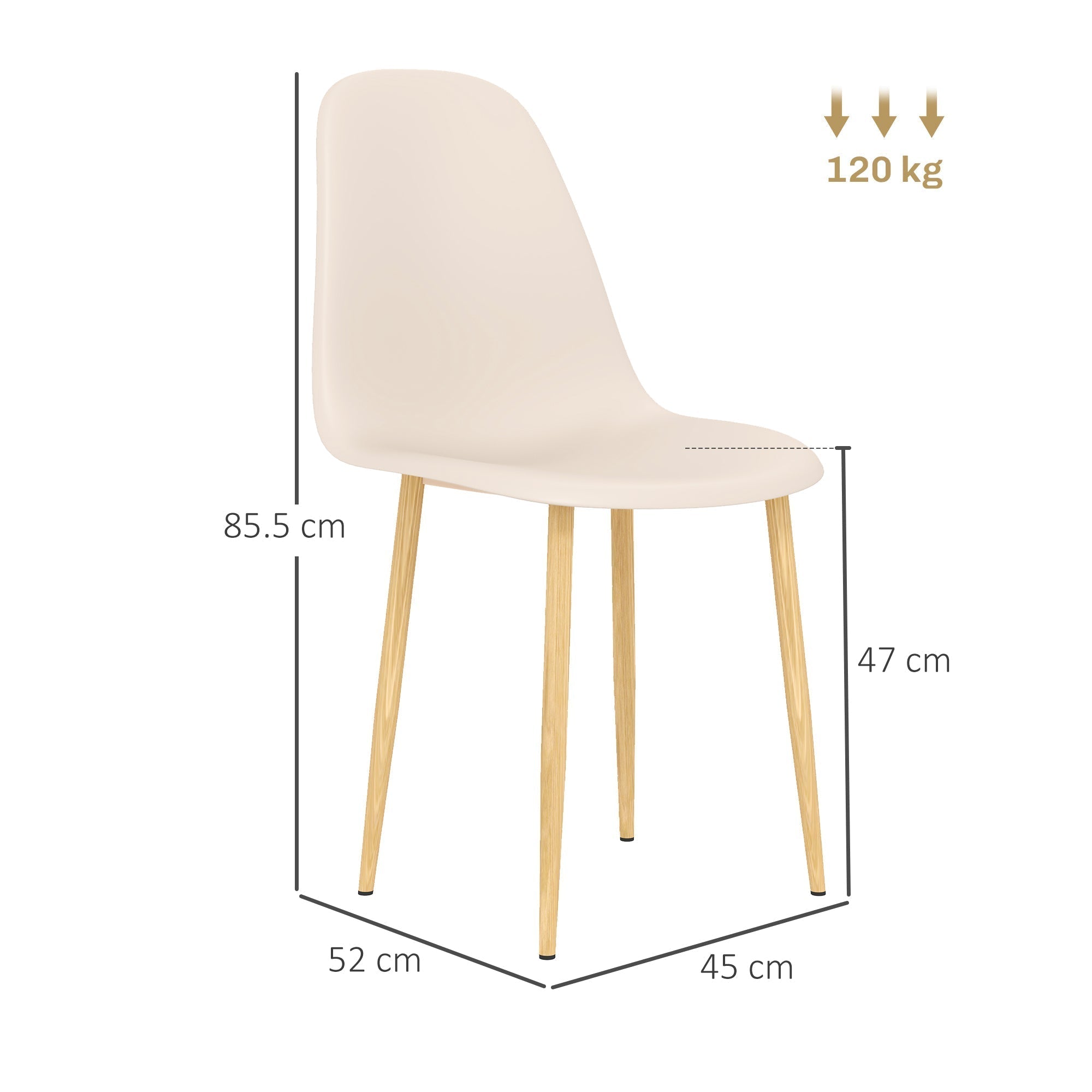 HOMCOM Modern Dining Chairs Set of 4, Kitchen Chairs with Backrest and Steel Legs for Dining Room, Living Room, Khaki