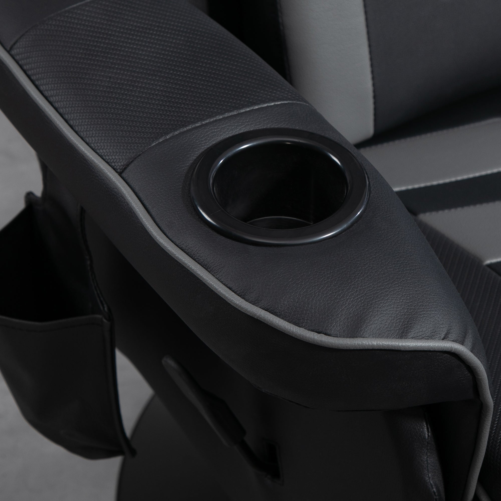 HOMCOM Massage Gaming Chair, Swivel Racing Video Gaming Recliner with Retractable Footrest, Headrest, Cup Holders and Side Pockets, Ergonomic High Back PU Leather Executive Desk Chair, Grey