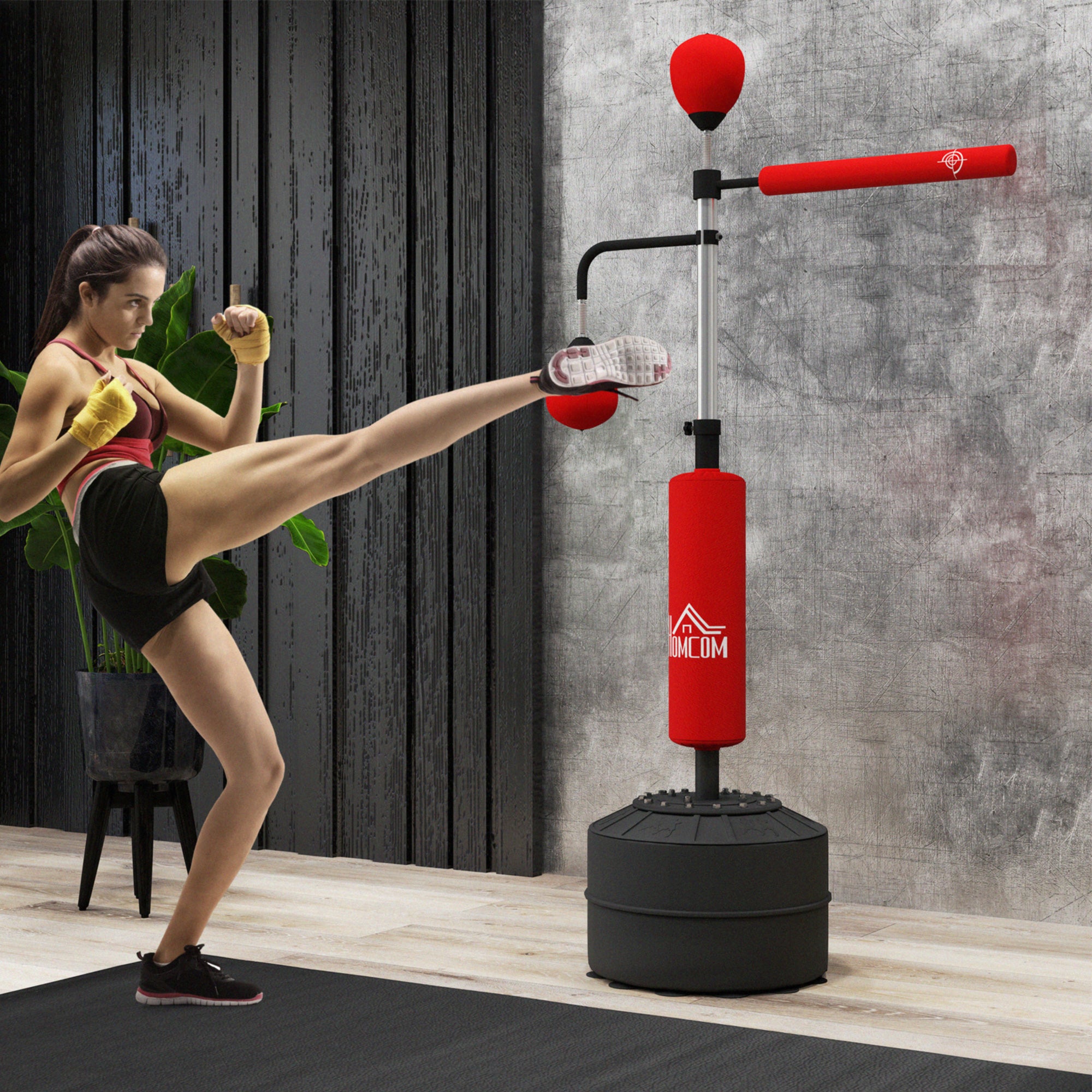 HOMCOM 4-in-1 Boxing Punching Bag, Freestanding with 2 Speed Bals, 360√Ç¬∞ Reflex Bar, 160-230cm Adjustable Height, Red