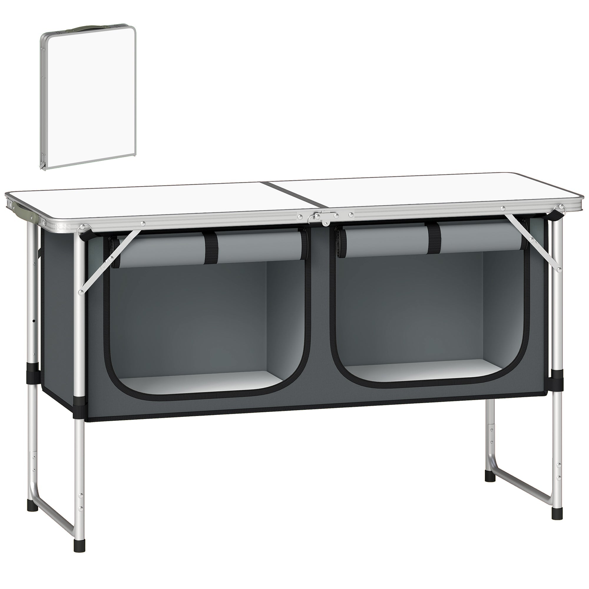 Outsunny Camping Cupboards Folding Portable Aluminium Camp Cook Station with Storage Cupboard for Outdoor BBQ