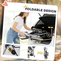 PawHut Dog Stroller, 3 Wheels Foldable Pet Stroller with Adjustable Canopy, Storage Basket for Small Mini Breeds, Grey