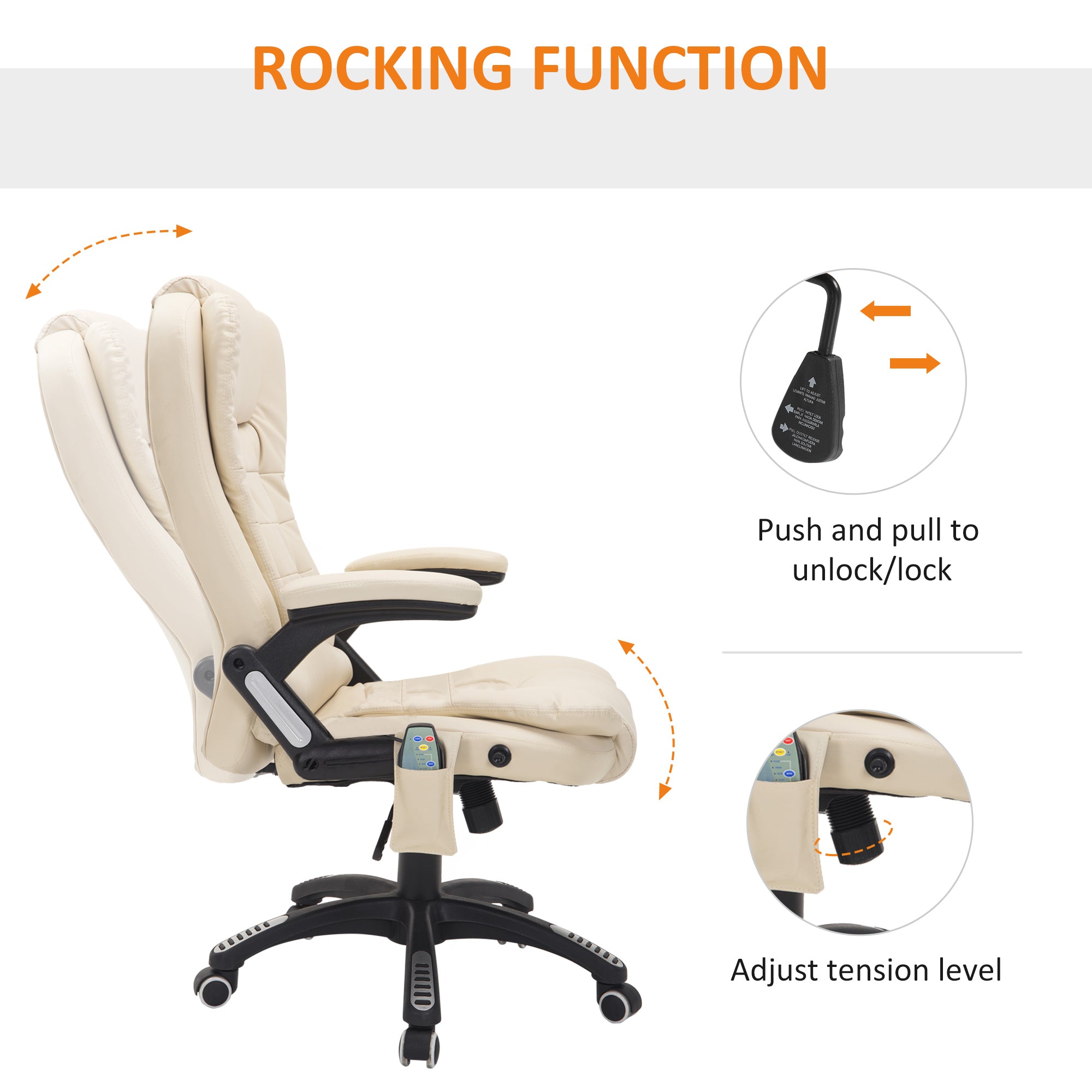 HOMCOM 6-Point Massage Office Chair with Seat Heated for Home Office, PU Leather High Back Executive Desk Chair with Adjustable Height and 360√Ç¬∞ Swivel for Work Study, Beige