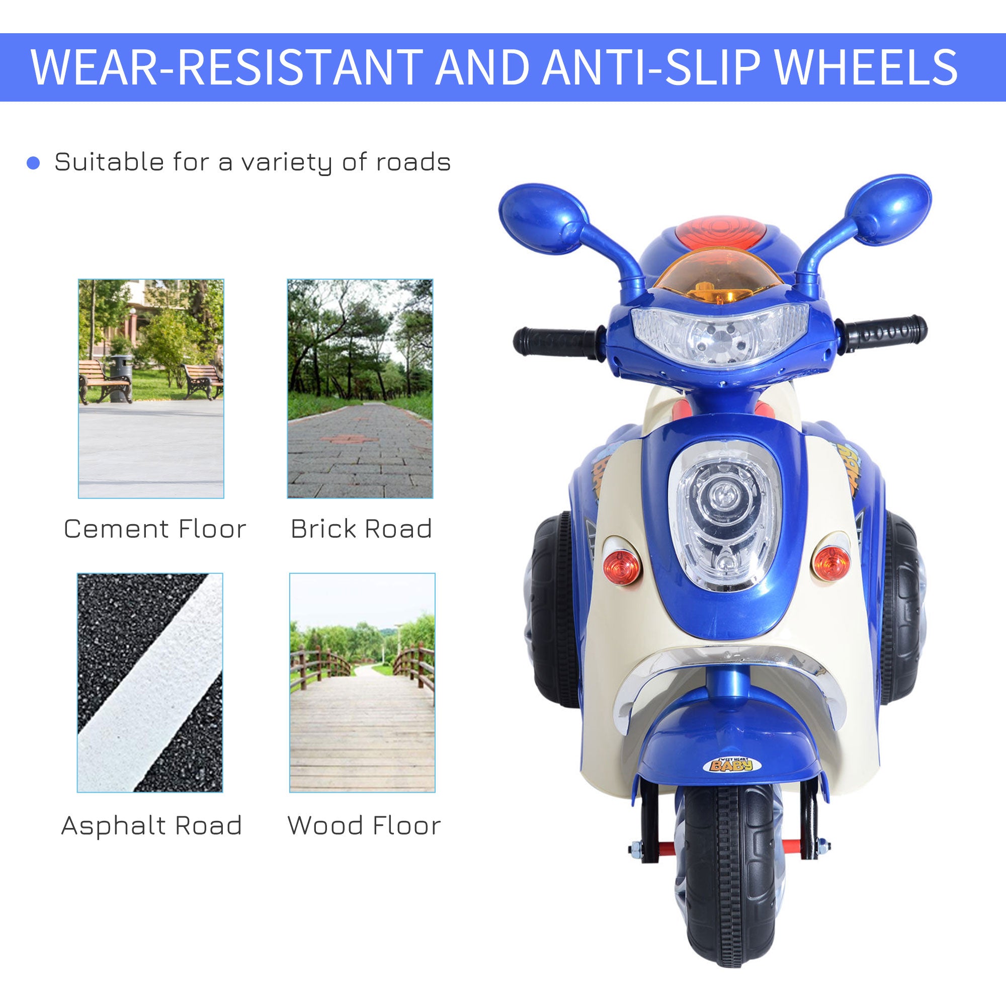 HOMCOM Kids Electric Ride On Toy Car 6V Electric Motorbike with Chargeable Battery Headlight and Music for 3-5 Years - Blue