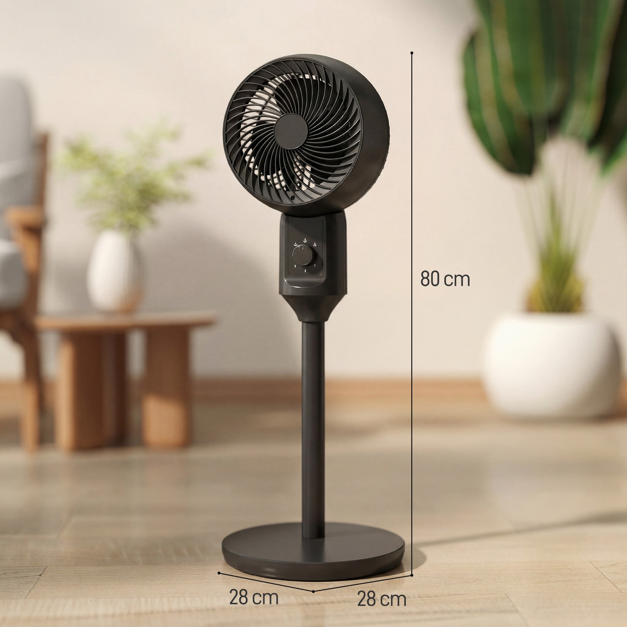 HOMCOM Air Circulator Fan Pedestal Cooling Fan with 3 Speed and Carry Handle, 9 Inch, Black