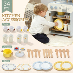 AIYAPLAY Wooden Dishwasher Playset, Kitchen Sink Toys with Faucet, Sink and Accessories, Gift for Boys Girls Toddlers