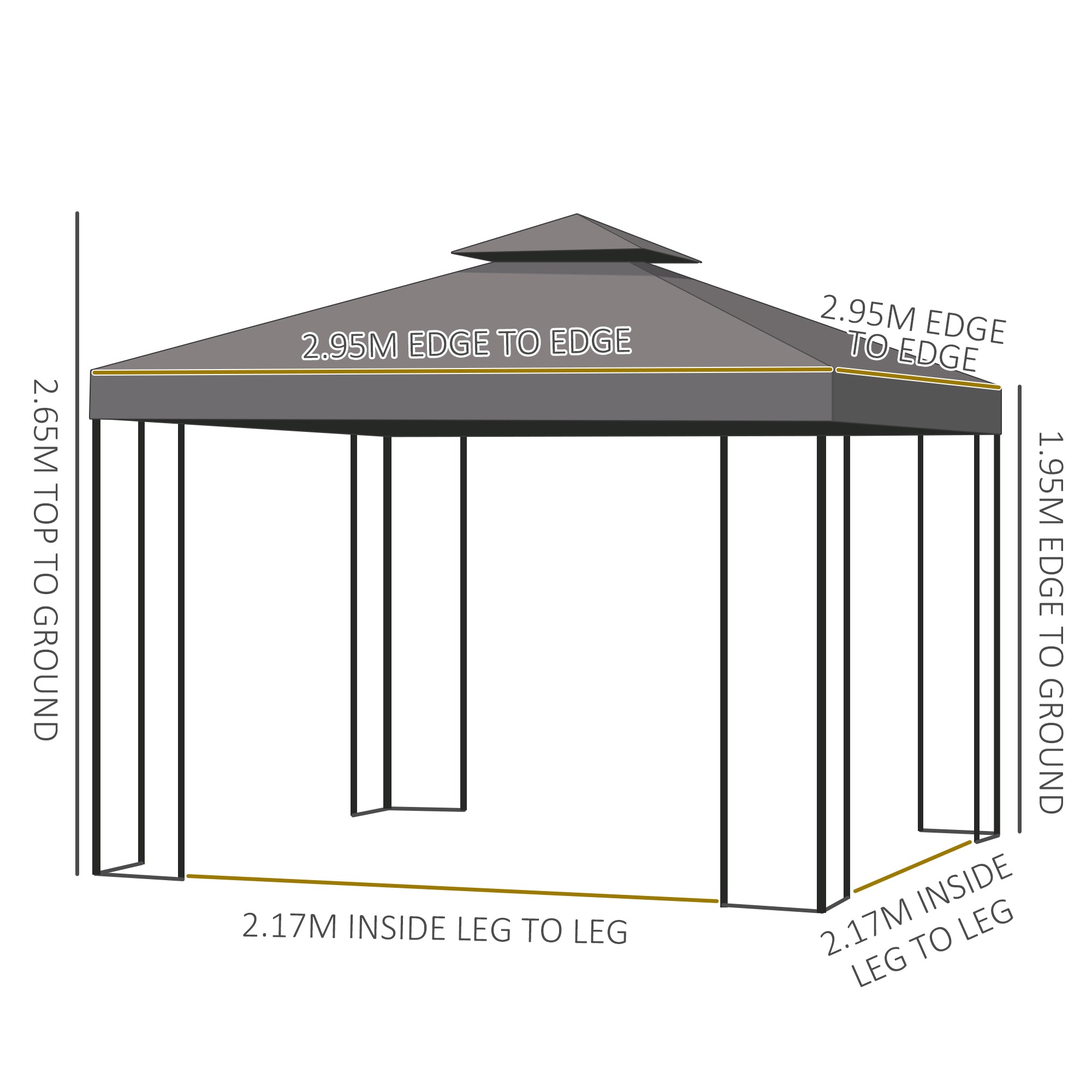 Outsunny 3 x 3 m Garden Gazebo Double√Ç Roof Marquee Patio Wedding Party Tent Canopy Shelter with Sidewalls (Brown)