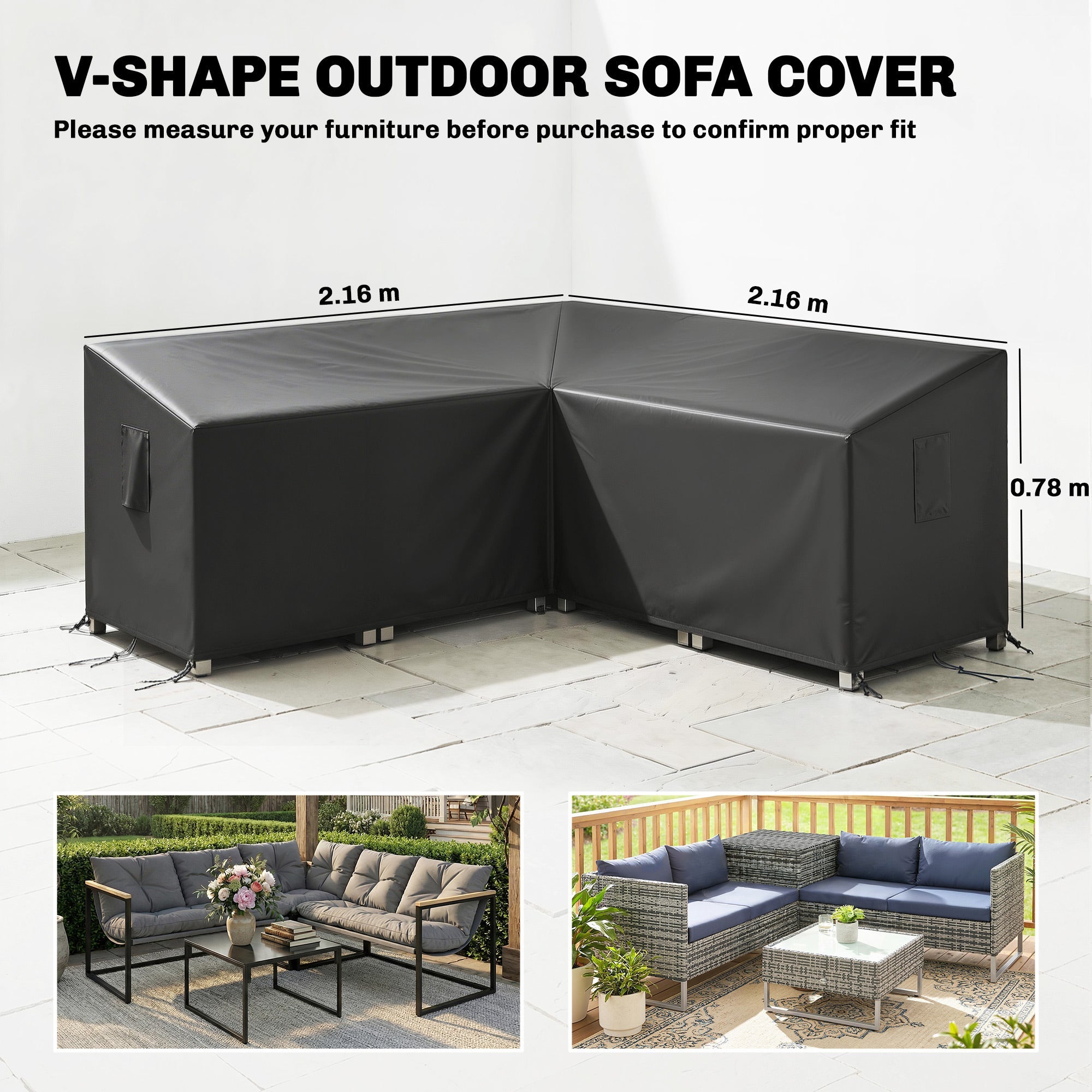 Outsunny V-Shaped Patio Furniture Cover, Waterproof Outdoor V-Shaped Sectional Sofa Cover, Anti-UV with Air Vent, Black
