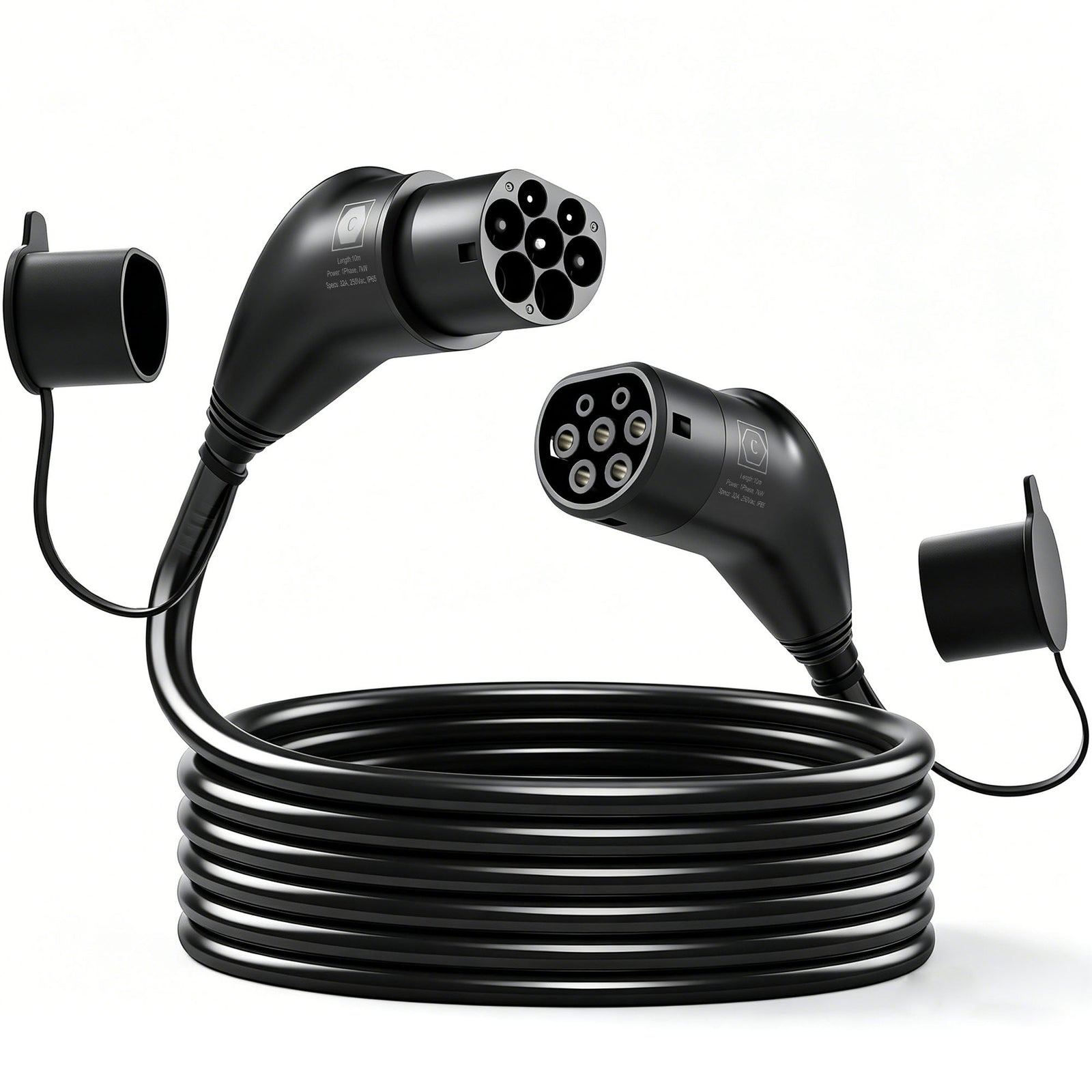 HOMCOM Type 2 EV Charging Cable, 7kW, 32A, Mode 3, 1-Phase, 10m Type 2 to Type 2 EV Extension Cable for EVs, PHEVs