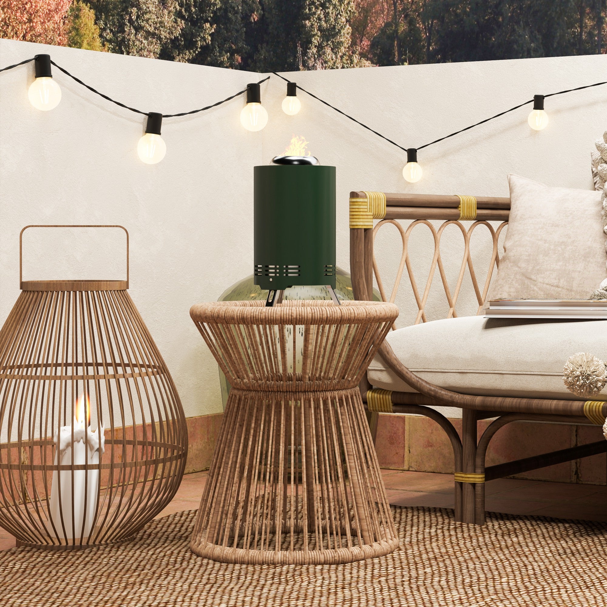 Outsunny Smokeless Fire Pit, 16 x 16 cm Stainless Steel Portable Wood Burning Firepit with Poker, Wood or Pellet Fuelled Tabletop Fire Pit for Garden Camping Bonfire Party, Green