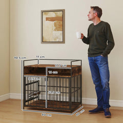 PawHut Dog Crate Furniture, Dog Cage with Rotatable Feeding Station and Storage Shelves, End Side Table Indoor Pet Kenne