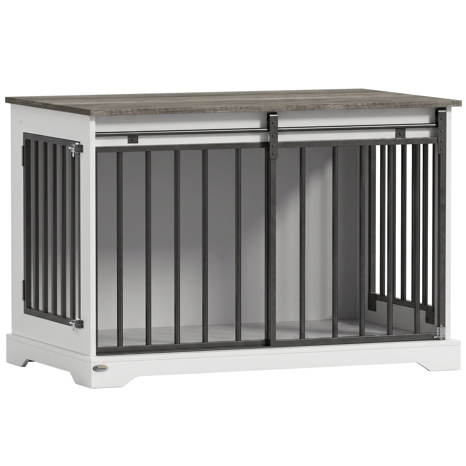PawHut 100 cm Large Dog Crate Furniture with Sliding Barn Door for Large Dogs, White