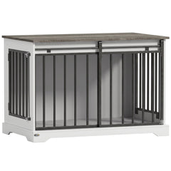 PawHut 100 cm Large Dog Crate Furniture with Sliding Barn Door for Large Dogs, White