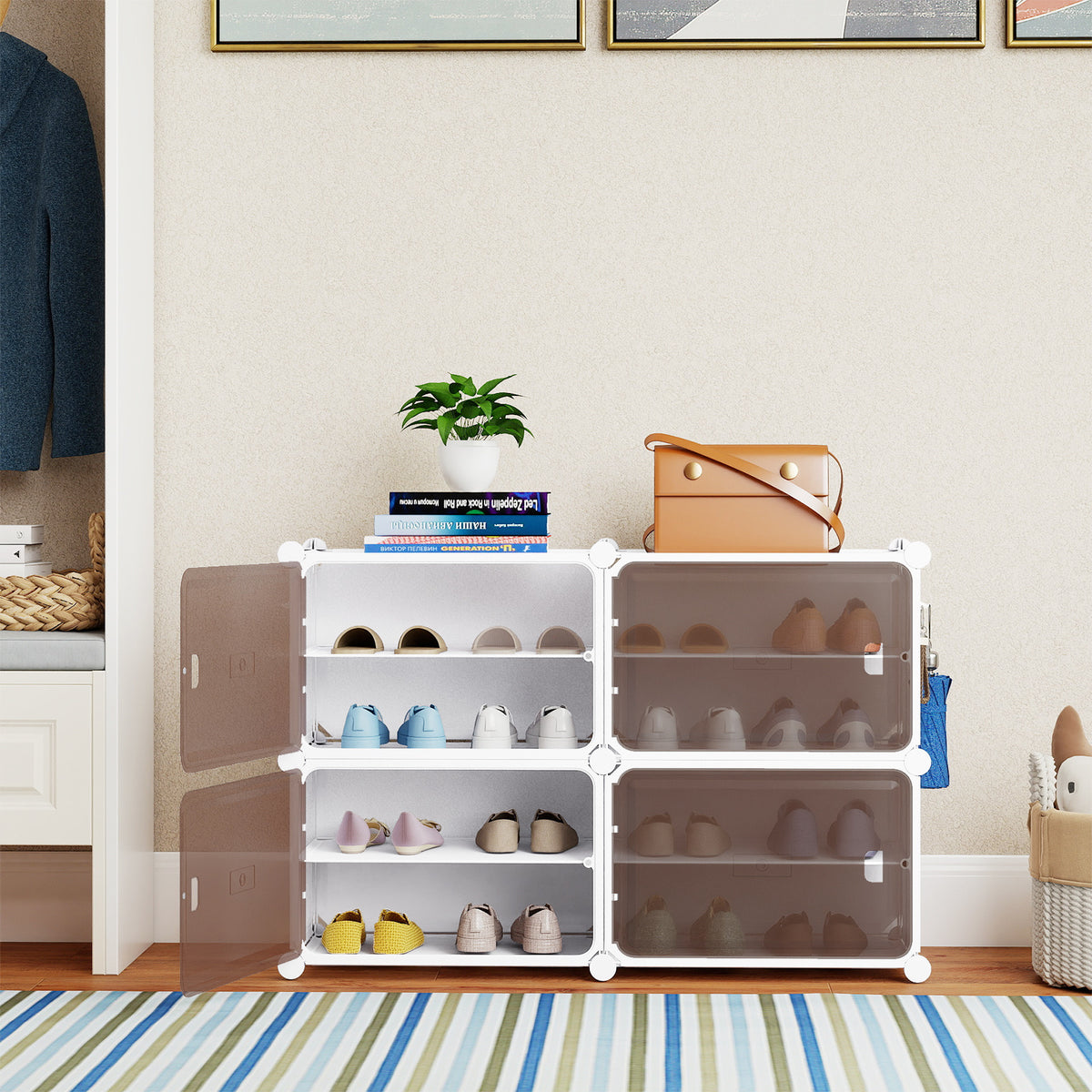 4/6/8/10 Tier Shoe Storage Cabinet with Removable Shelves-4-Tier
