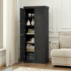 4-Door Modern Freestanding Storage Organizer with 2 Adjustable Shelves-Black