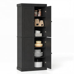 4-Door Modern Freestanding Storage Organizer with 2 Adjustable Shelves-Black