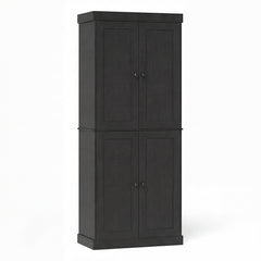 4-Door Modern Freestanding Storage Organizer with 2 Adjustable Shelves-Black