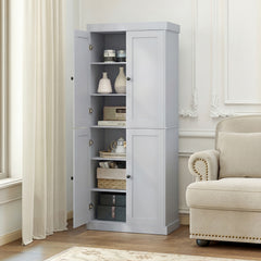 4-Door Modern Freestanding Storage Organizer with 2 Adjustable Shelves-Grey