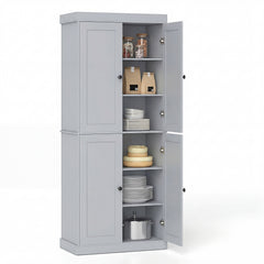 4-Door Modern Freestanding Storage Organizer with 2 Adjustable Shelves-Grey