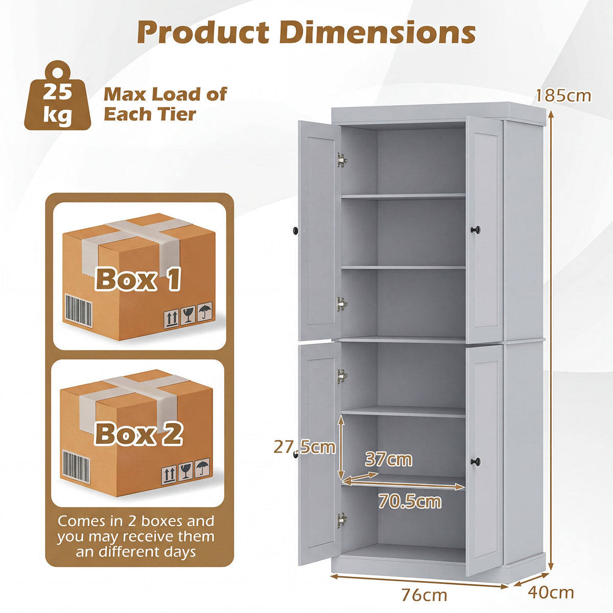 4-Door Modern Freestanding Storage Organizer with 2 Adjustable Shelves-Grey