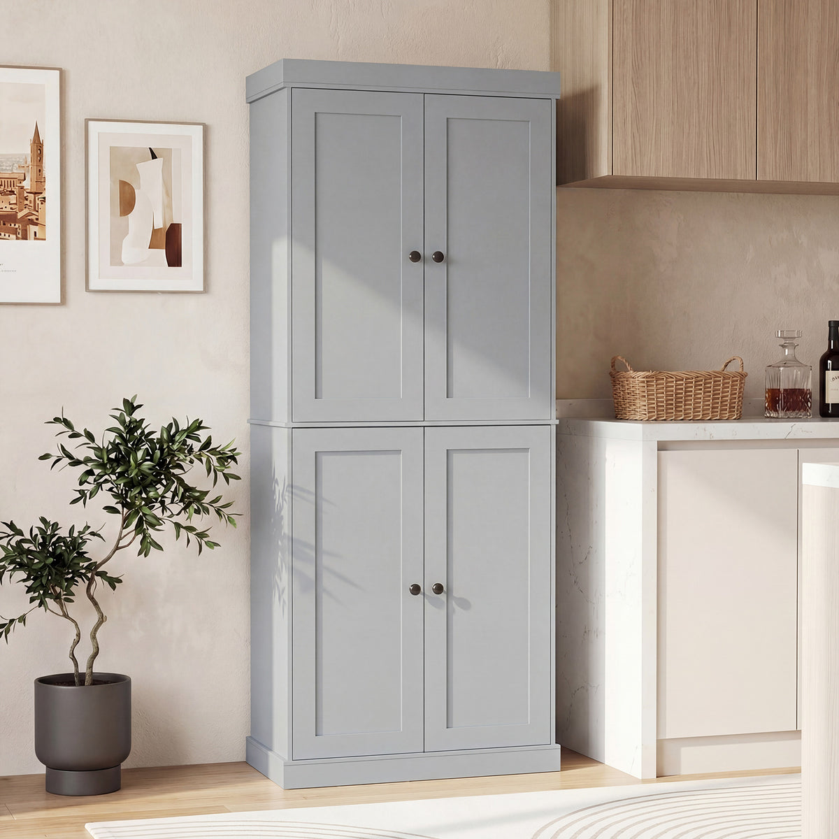 4-Door Modern Freestanding Storage Organizer with 2 Adjustable Shelves-Grey
