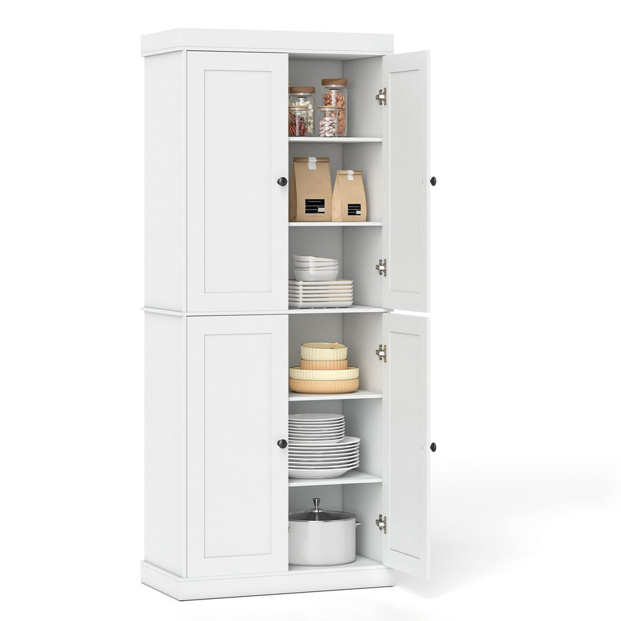 4-Door Modern Freestanding Storage Organizer with 2 Adjustable Shelves in White