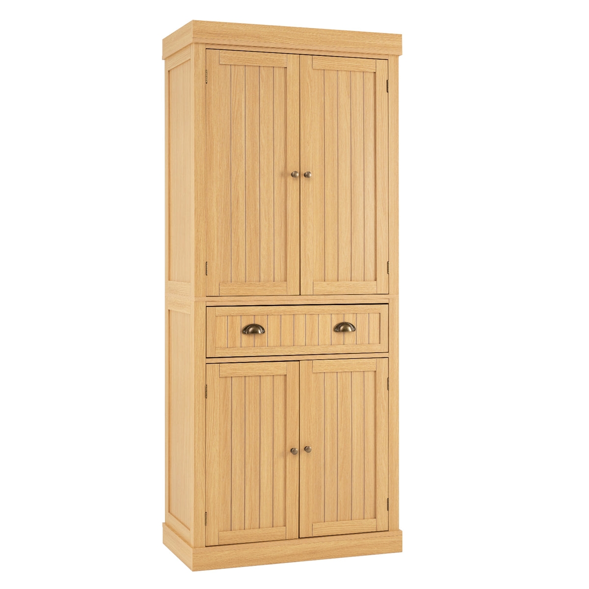4-Door Tall Kitchen Cupboard Adjustable Shelves and Drawer-Natural