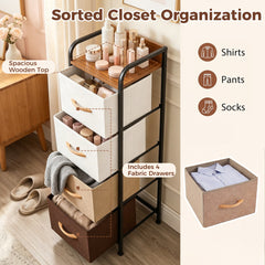 4-Drawer Dresser with Removable Fabric Bins and Top Shelf Narrow for Bedroom-Multicolor