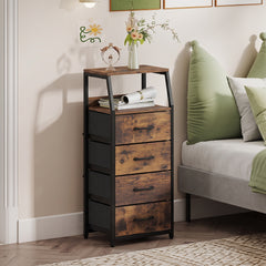 4-Drawer Storage Cabinet with Detachable and Foldable Fabric Drawers-Rustic Brown